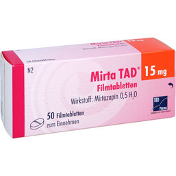 Abbildung: Mirta TAD 15 mg Filmtabletten 50 St, Filmtabletten PZN 03446825