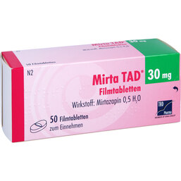 Abbildung: Mirta TAD 30 mg Filmtabletten 50 St, Filmtabletten PZN 03447115