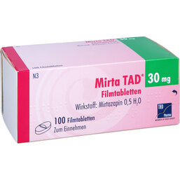 Abbildung: Mirta TAD 30 mg Filmtabletten 100 St, Filmtabletten PZN 03447345