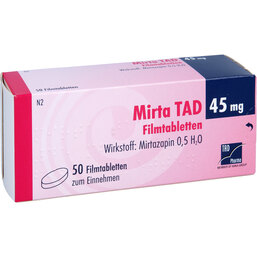Abbildung: Mirta TAD 45 mg Filmtabletten 50 St, Filmtabletten PZN 03447368