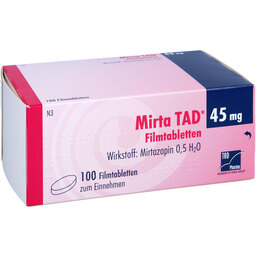 Abbildung: Mirta TAD 45 mg Filmtabletten 100 St, Filmtabletten PZN 03448681