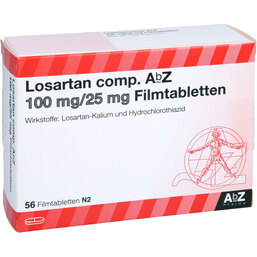Abbildung: Losartan comp. AbZ 100 / 25 mg Filmtabletten 56 St, Filmtabletten PZN 03455824