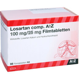 Abbildung: Losartan comp. AbZ 100 / 25 mg Filmtabletten 98 St, Filmtabletten PZN 03455847