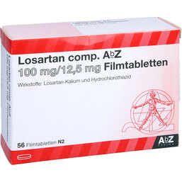 Abbildung: Losartan comp. AbZ 100 / 12,5 mg Filmtabletten 56 St, Filmtabletten PZN 03455988