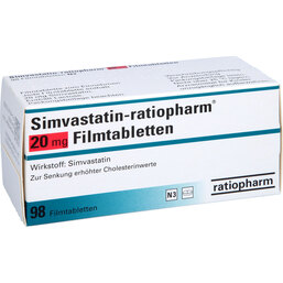 Abbildung: Simvastatin ratiopharm 20 mg Filmtabletten 98 St, Filmtabletten PZN 03459087