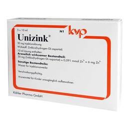 Abbildung: Unizink Injektionslösung in Ampullen 5X10 ml, Ampullen PZN 03499388