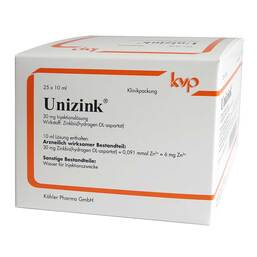 Abbildung: Unizink Injektionslösung in Ampullen 25X10 ml, Ampullen PZN 03499394