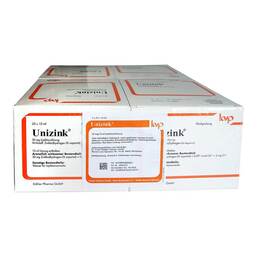 Abbildung: Unizink Injektionslösung in Ampullen 4X25X10 ml, Ampullen PZN 03499402