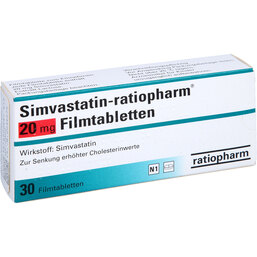 Abbildung: Simvastatin ratiopharm 20 mg Filmtabletten 30 St, Filmtabletten PZN 03508609