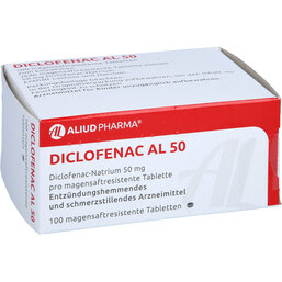 Abbildung: Diclofenac AL 50 magensaftresistente Tabletten 100 St, Tabletten magensaftresistent PZN 03525418