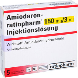 Abbildung: Amiodaron ratiopharm 150mg / 3ml Injektionslösung 5 St, Injektionslösung PZN 03558168