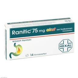 Abbildung: Ranitic 75 akut bei Sodbrennen Filmtabletten Filmtabletten, 14 St PZN 03567925