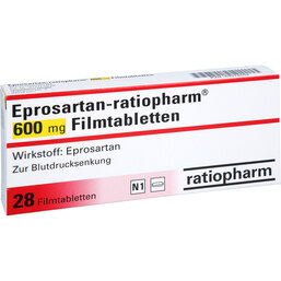 Abbildung: Eprosartan Ratiopharm 600mg Filmtabletten 28 St, Filmtabletten PZN 03574552