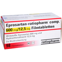 Abbildung: Eprosartan Ratiopharm comp.600mg / 12,5mg Filmtabletten 98 St, Filmtabletten PZN 03575540