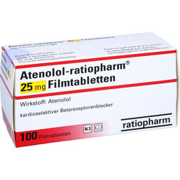 Abbildung: Atenolol ratiopharm 25 mg Filmtabletten 100 St, Filmtabletten PZN 03575907