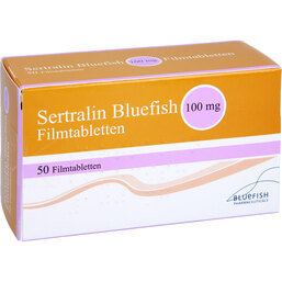 Abbildung: Sertralin Bluefish 100 mg Filmtabletten 50 St, Filmtabletten PZN 03628644