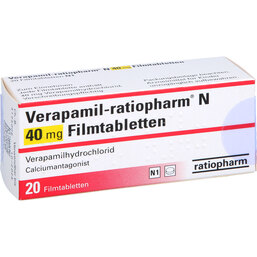 Abbildung: Verapamil ratiopharm N 40 mg Filmtabletten 20 St, Filmtabletten PZN 03634047