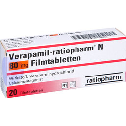 Abbildung: Verapamil ratiopharm N 80 mg Filmtabletten 20 St, Filmtabletten PZN 03634082