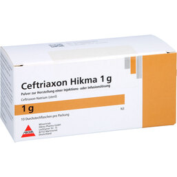 Abbildung: Ceftriaxon Hikma 1 g Injekti 10 St, Pulver zur Herstellung einer Injektions- oder Infusionslsg. PZN 03647587
