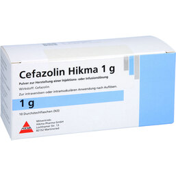 Abbildung: Cefazolin Hikma 1 g Injektio 10 St, Pulver zur Herstellung einer Injektions- oder Infusionslsg. PZN 03647601