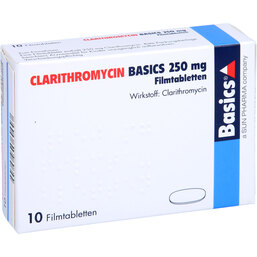 Abbildung: Clarithromycin Basics 250 mg Filmtabletten 10 St, Filmtabletten PZN 03648173