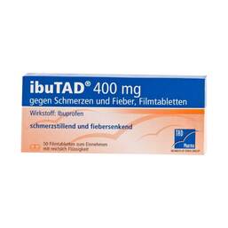 Abbildung: Ibutad 400 mg gegen Schmerzen und Fieber Filmtabletten Filmtabletten, 50 St PZN 03648279