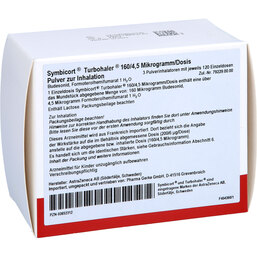 Abbildung: Symbicort Turbohaler 160 / 4,5 µg / Dosis 120 ED 3 St, Inhalationspulver PZN 03652312