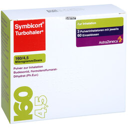Abbildung: Symbicort Turbohaler 160 / 4,5 µg / Dosis 60 ED 3 St, Inhalationspulver PZN 03652878