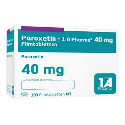Abbildung: Paroxetin 1A Pharma 40 mg Filmtabletten 100 St, Filmtabletten PZN 03672556