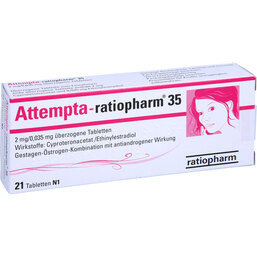 Abbildung: Attempta ratiopharm 35 2mg / 0,035mg überzogene Tabletten 21 St, Überzogene Tabletten PZN 03691370
