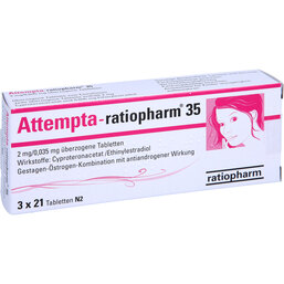 Abbildung: Attempta ratiopharm 35 2mg / 0,035mg überzogene Tabletten 3X21 St, Überzogene Tabletten PZN 03691447