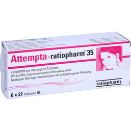 Abbildung: Attempta ratiopharm 35 2mg / 0,035mg überzogene Tabletten 6X21 St, Überzogene Tabletten PZN 03691453