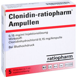 Abbildung: Clonidin ratiopharm Ampullen 5 St, Ampullen PZN 03691878