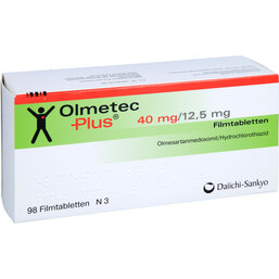 Abbildung: Olmetec Plus 40 mg / 12,5 mg Filmtabletten 98 St, Filmtabletten PZN 03709414