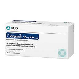 Abbildung: Janumet 50 mg / 850 mg Filmtabletten 56 St, Filmtabletten PZN 03715656