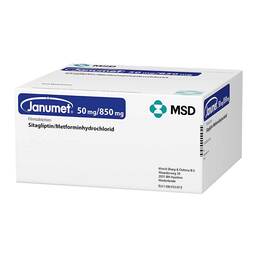 Abbildung: Janumet 50 mg / 850 mg Filmtabletten 196 St, Filmtabletten PZN 03716124