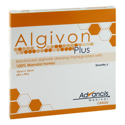 Abbildung: Algivon Plus Honigalginat Wundauflage 10x10 cm 5 St, Wundgaze PZN 03723986