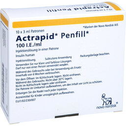 Abbildung: Actrapid Penfill 100 I.E. / ml Injektionslösung in einer Patrone 10X3 ml, Zylinderampullen PZN 03743210