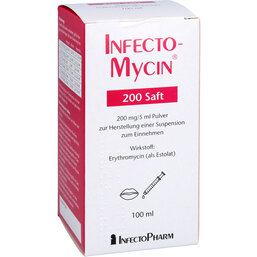 Abbildung: Infectomycin 200 Saft Pulver zur Herstellung einer Suspension zum Einnehmen 100 ml, Pulver zur Herstellung einer Suspension zum Einnehmen PZN 03750291