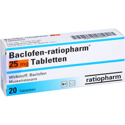 Abbildung: Baclofen ratiopharm 25 mg Tabletten 20 St, Tabletten PZN 03753415