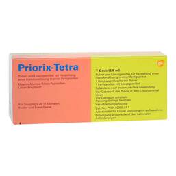 Abbildung: Priorix Tetra 0,5 ml Fertigspritze mit Tr.Subst. + Lösung mit 1 St, Pulver u. Lösungsmittel zur Herstellung einer Injektionslsg. PZN 03754567