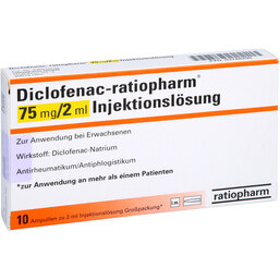 Abbildung: Diclofenac ratiopharm 75 mg / 2 ml Injektionslösung Ampullen 10 St, Injektionslösung PZN 03788299