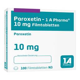 Abbildung: Paroxetin 1A Pharma 10 mg Filmtabletten 100 St, Filmtabletten PZN 03791924