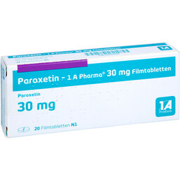 Abbildung: Paroxetin 1A Pharma 30 mg Filmtabletten 20 St, Filmtabletten PZN 03791930