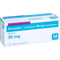 Abbildung: Paroxetin 1A Pharma 30 mg Filmtabletten 50 St, Filmtabletten PZN 03792591