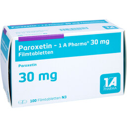 Abbildung: Paroxetin 1A Pharma 30 mg Filmtabletten 100 St, Filmtabletten PZN 03792616