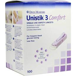 Abbildung: Unistik 3 Comfort 1,8mm EinDr. Tiefe Stechhilfe 100 St, Lanzetten PZN 03802421