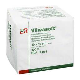 Abbildung: Vliwasoft Vlieskompressen 10x10cm 4-lagig unsteril Kompressen, 100 St PZN 03806933