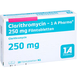 Abbildung: Clarithromycin 1A Ph.250mg Filmtabletten 10 St, Filmtabletten PZN 03811294