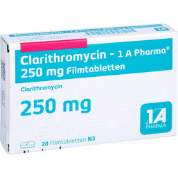 Abbildung: Clarithromycin 1A Ph.250mg Filmtabletten 20 St, Filmtabletten PZN 03811302